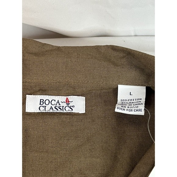 Vintage Boca Classics Shirt Men's L Green Short Sleeve Button Up Blue Hibiscus - Picture 4 of 8